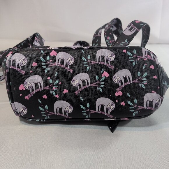 Under One Sky Faux Leather Sloth Backpack Bag Hearts Black Multicolor Mini Small - Picture 12 of 16